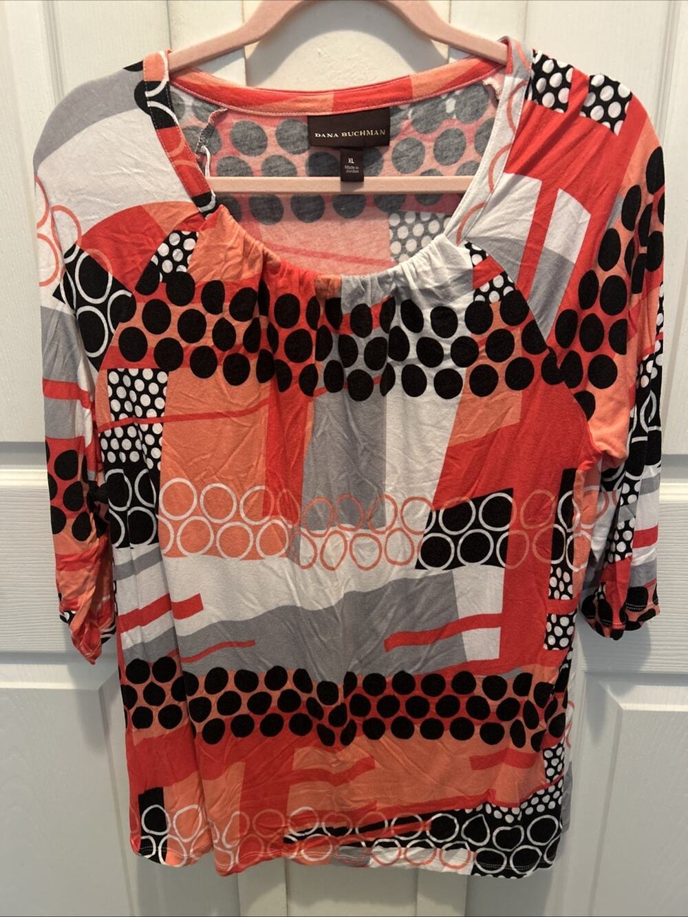 Dana Buchman Multi Color Geometric XL Rayon Spandex 3/4 Sleeve Blouse